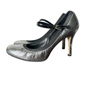 Kate Spade 8 Mary Jane 3.5” Heels Metallic Silver with Flaws READ DISC. SEE PICS
